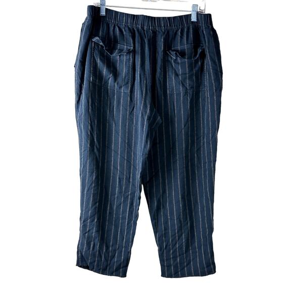 Zara Cropped Pin Striped Exposed Stitch Hem Women Size XL Pull On Comfort Pants - Picture 2 of 12